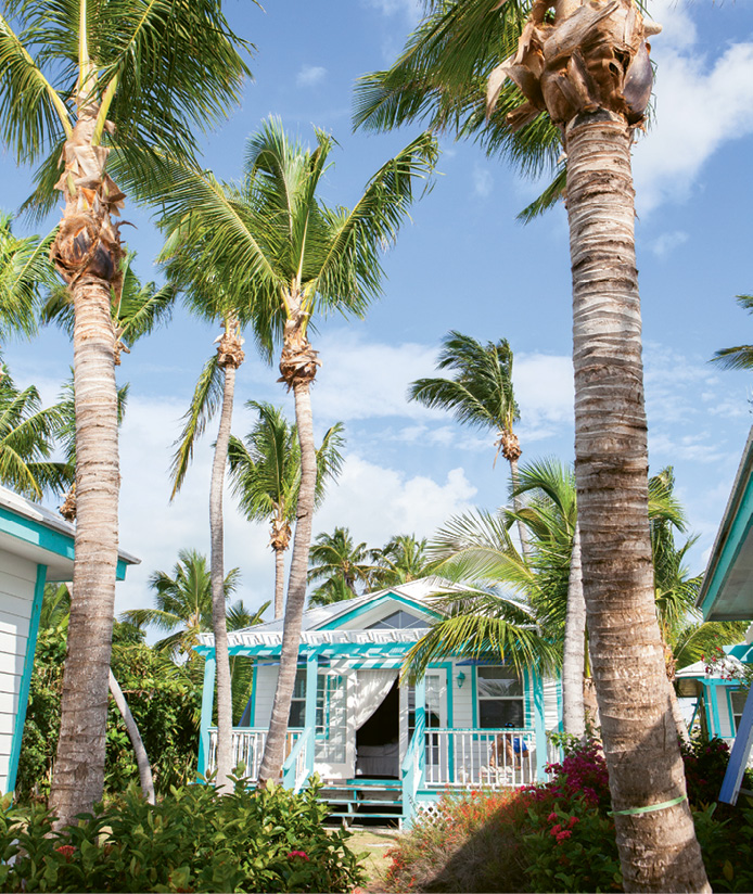 The beachfront cottages at Hope Town Harbour Lodge