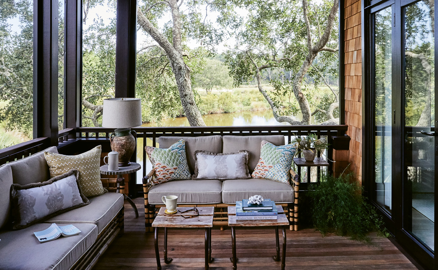 “We were starting from scratch with the furnishings but didn’t want the house to feel brand-new,” says Lucas. “We used antiques and vintage-style pieces to bring character throughout the house.”