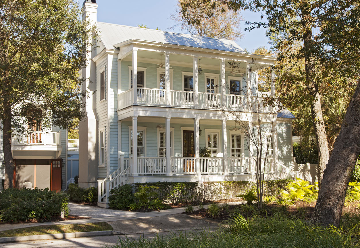 Double the Fun: Twin front porches function as outdoor rooms; they also remind the Elebashes of the Colonial Caribbean architecture in St. Kitts.