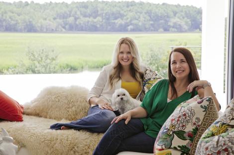 Conversation Peace: Interior designer Deidre Alexander (left) and homeowner Jennifer Feinman with her pooch, Chai.