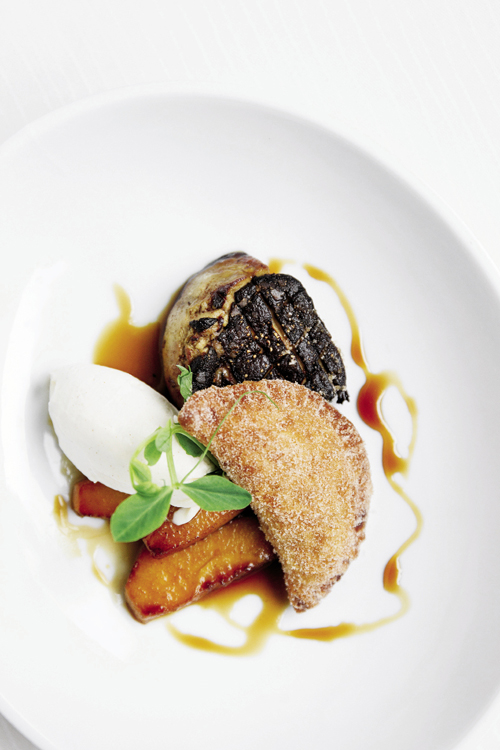 This stunning dish from the “lush” section of the menu pairs foie gras with apple pie and mascarpone.