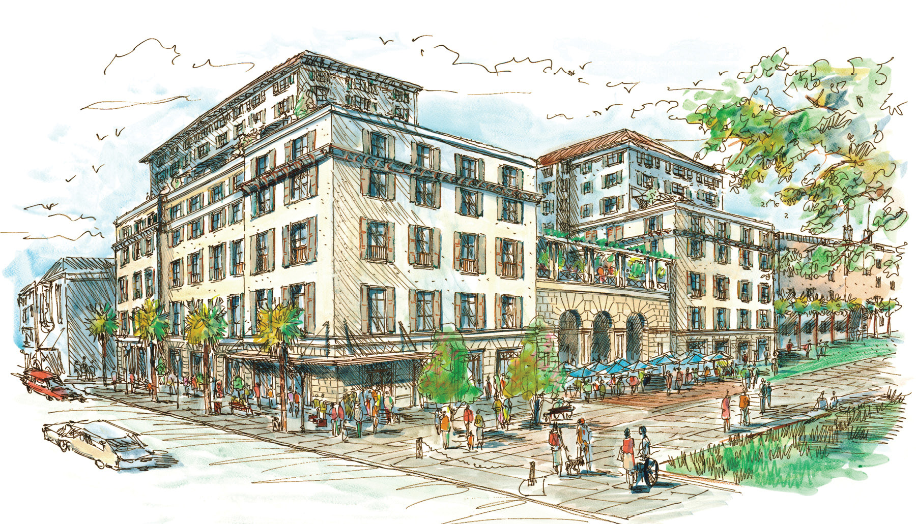 The luxury property will offer 179 guest quarters, two restaurants, three bars, a spa, a ballroom, and meeting spaces.