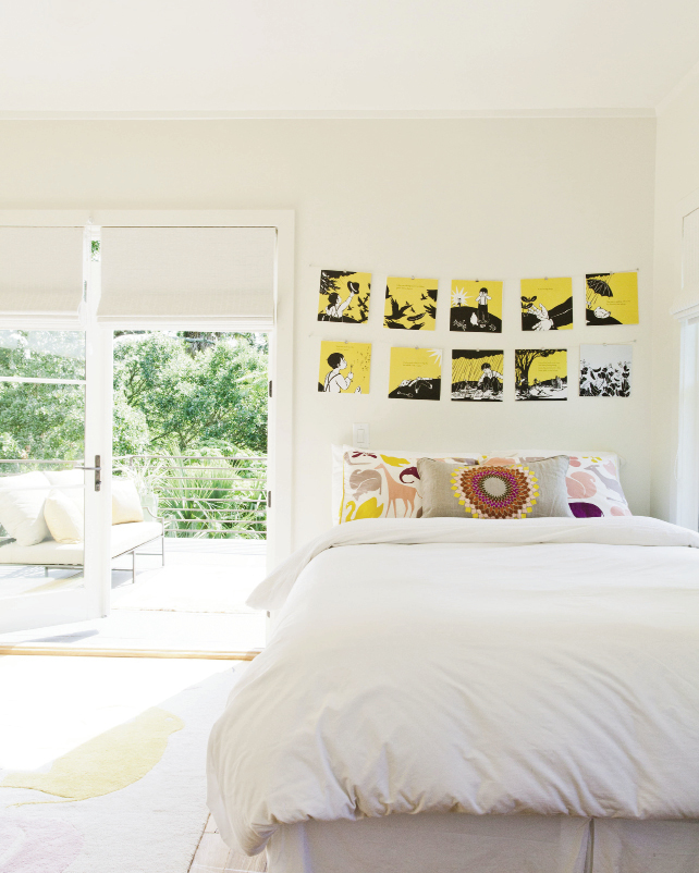 Maya&#039;s room is dressed with favorite storybook pages strung over her bed