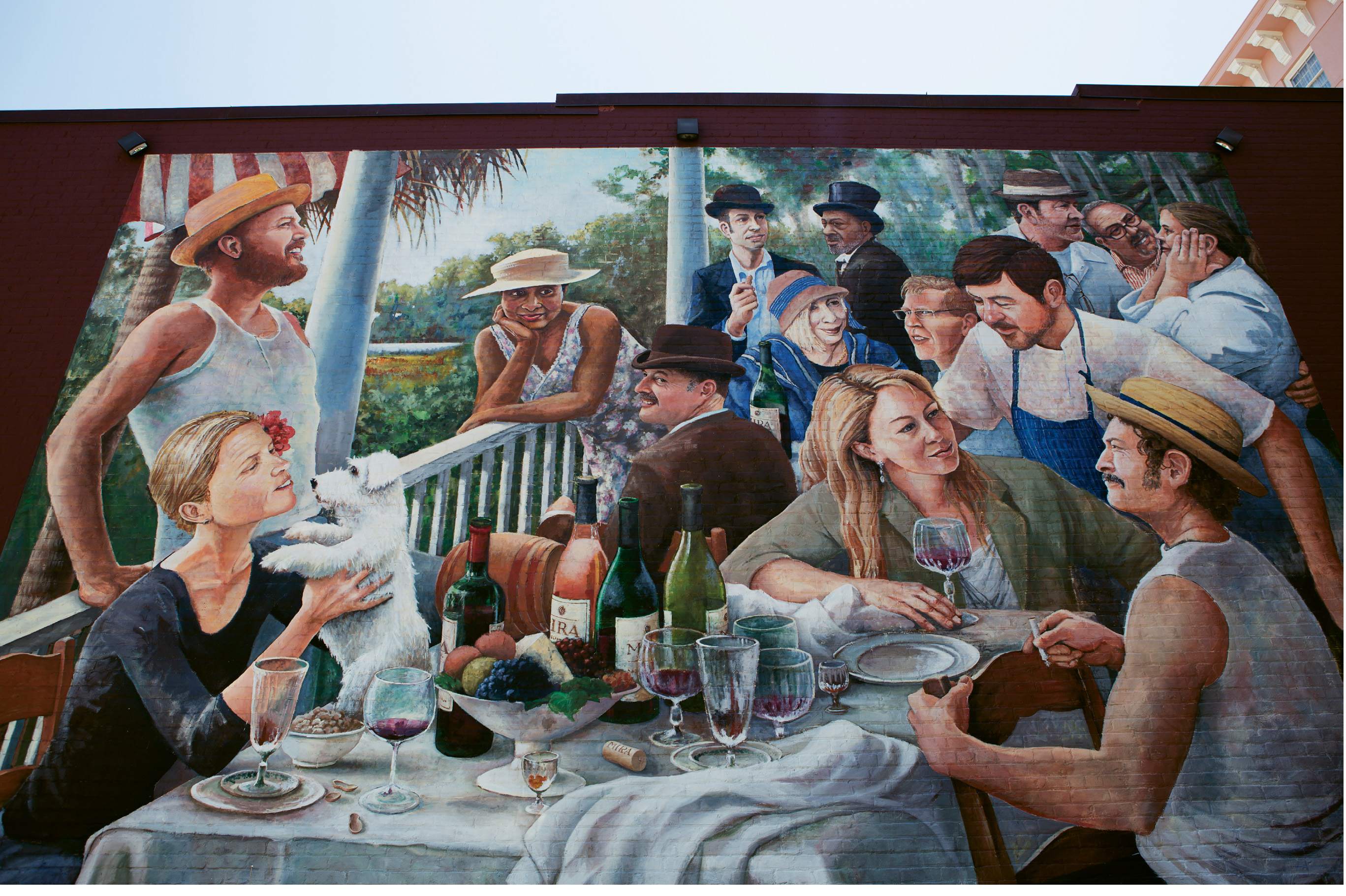 Renoir Redux: Exceptional Pairings  by David Boatwright July 2014  Mira Winery (68½ Queen St.)  When tasked with conceptualizing a noncommercial for the Napa Valley Winery&#039;s tasting room in downtown Charleston, Thee prolific artist and muralist created what Mira Winery proprietor Jim Dyke Jr. calls “Charleston’s version of Mount Rushmore.” Among the local F&amp;B faces are chefs Mike Lata, Frank Lee, Robert Stehling, and Michelle Weaver, as well as Grand Dame Nathalie Dupree and Charleston Grill icon Mickey Bakst.