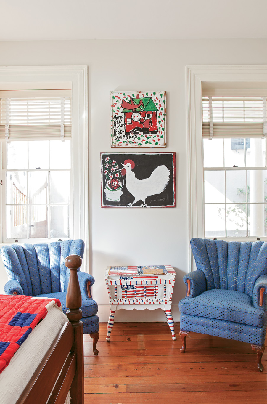 The colorful table was crafted by B. F. Perkins of Alabama.