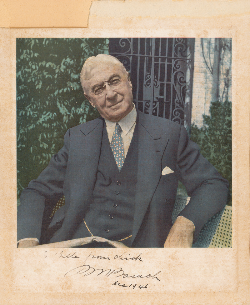 Bernard Baruch, a successful Wall Street financier and advisor to seven US presidents, in 1946.