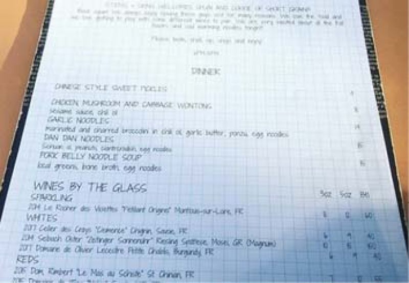 Student at Heart: “I love how we use graph paper for our menus. It’s a way of saying you might learn a little something with your wine.”