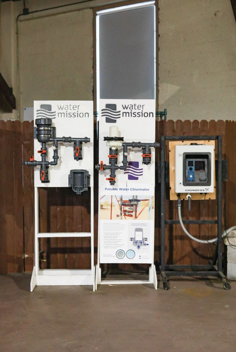 A display explains how the basic system works to clean water that’s pumped from nearby rivers, down from higher ground, or up from the ground, depending on the community’s landscape.