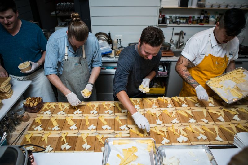 Prepping the cheese course for 80