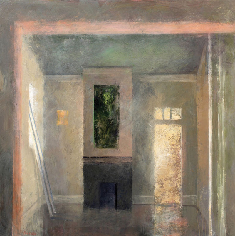 Mythic Realm (acrylic on birch panel, 40 x 40 inches, 2018)