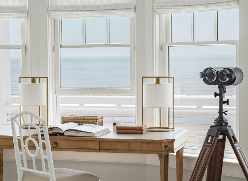 Tom’s office—located just off the bedroom—boasts panoramic views of the IOP shoreline.