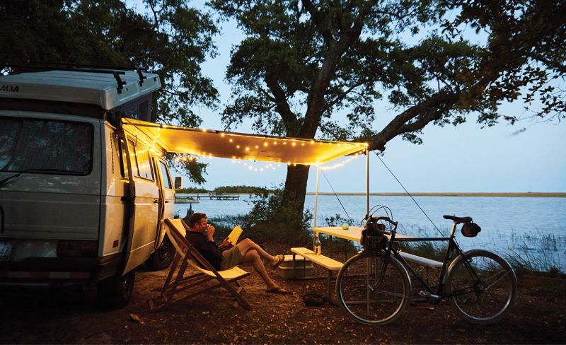 Waterfront Digs: Day’s end at a Nature Adventures Outfitters campsite overlooking the Intracoastal Waterway south of McClellanville