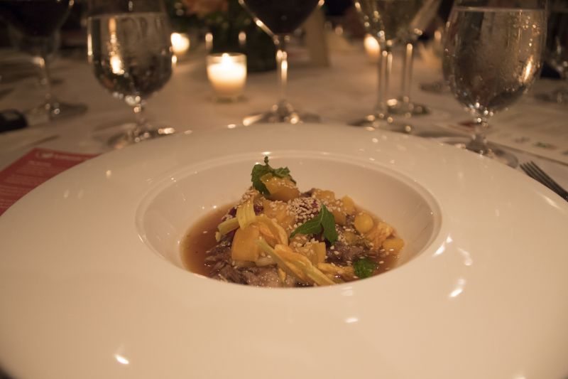 Oxtail stew served with benne seeds and cauliflower