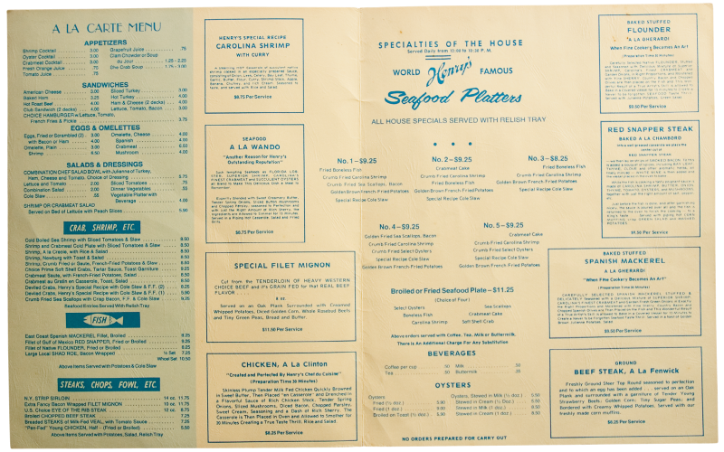 Founder Henry Hasselmeyer tailored the menu to offer specific Lowcountry fare.