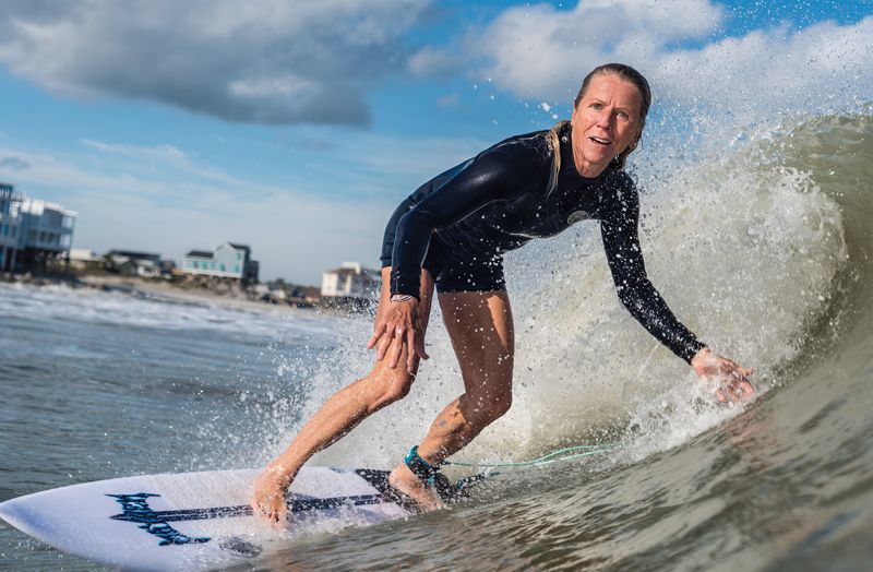 Jenny Brown can be found leading wave riders from her Shaka Surf School at Sixth Street East.