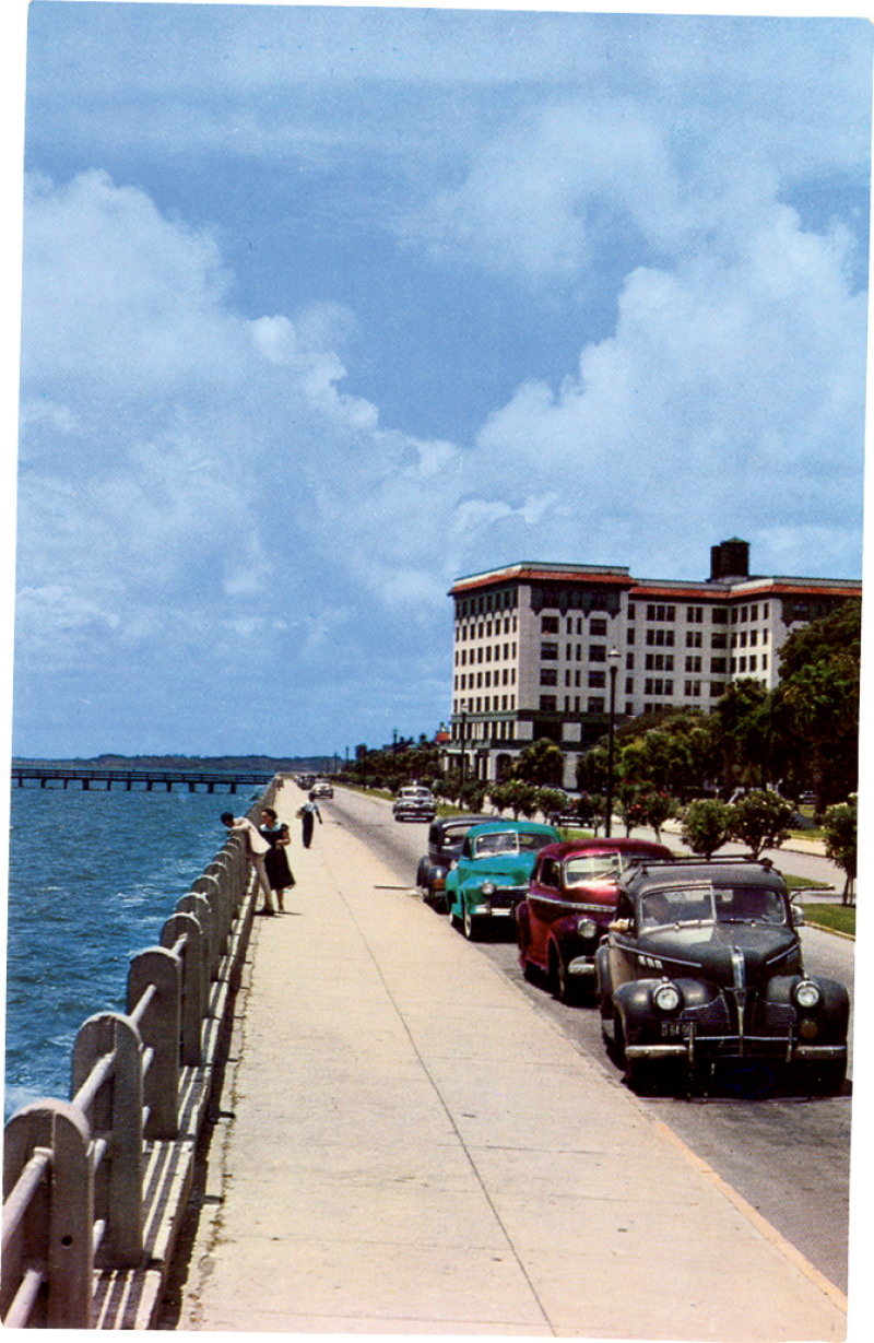 Looking down the Battery towards the Fort Sumter Hotel, circa 1950