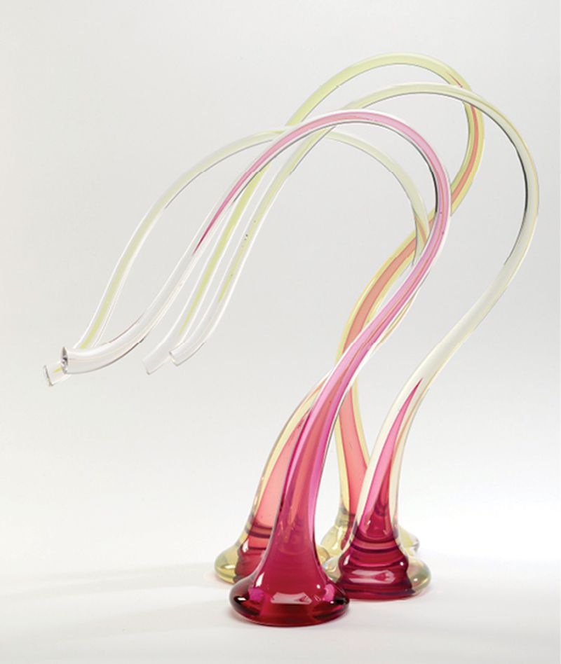 Harvey Littleton&#039;s Lemon/Cranberry Lyrical Movement (1989, 23 × 14 × 4 inches) is among the Asheville Art Museum’s holdings.