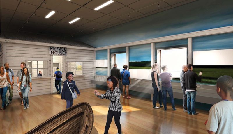 A rendering of the Gullah Geechee exhibit, which will feature a replica of the Moving Star Praise House, built on John’s Island in 1917.