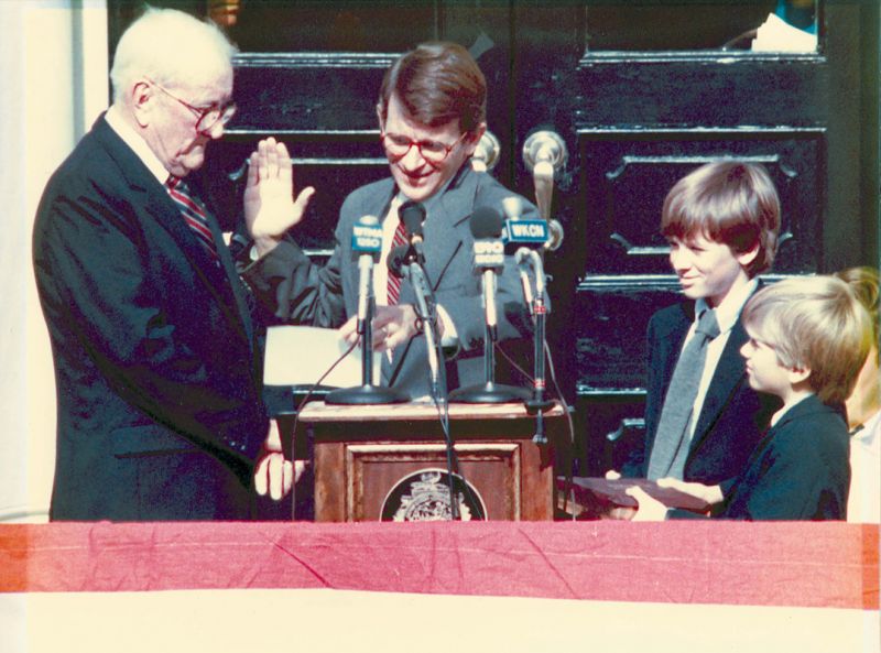 December 1975 was the first of many oaths of office for Joseph P. Riley Jr. (center), who would go on to serve as Charleston’s mayor for 40 years, earning national accolades for his visionary leadership.
