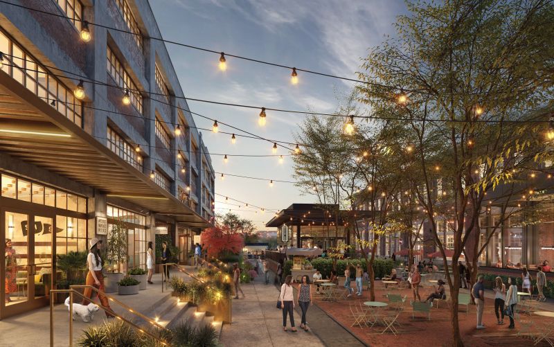 In addition to shops, restaurants, and public gathering areas, like the envisioned courtyard,