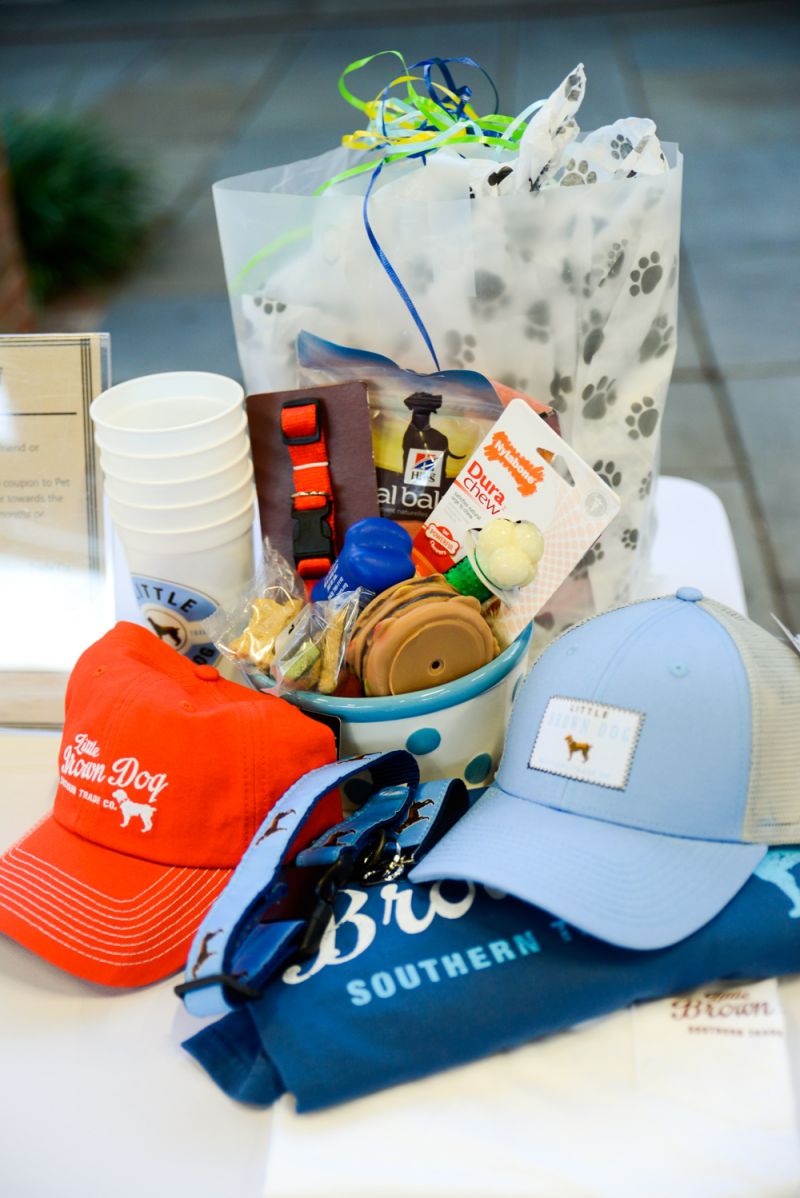 Various items were bid on during the silent auction, including this Little Brown Dog gift bag.