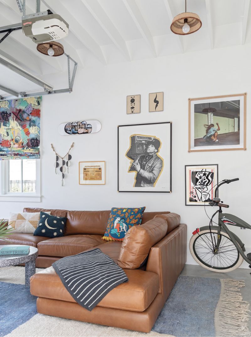 Throw in some bespoke Dear Keaton lights made from African baskets and a stylized photo of LL Cool J from Heart of Gold Gallery, and it’s the coolest room on the block.