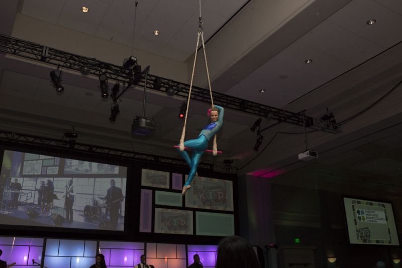 An Elevate performer takes a break from her act for a quick photo.