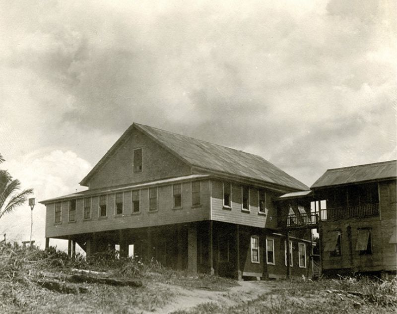 Located on the Hills Estate Rubber Plantation on the Mazaruni River, Kalacoon House served as the team’s research station