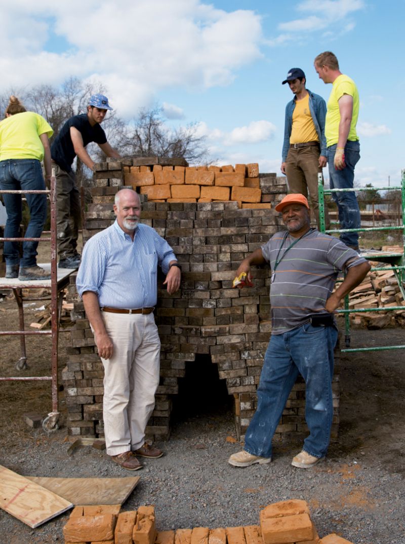 Cary Briggs (left) with masonry professor Alton Staley