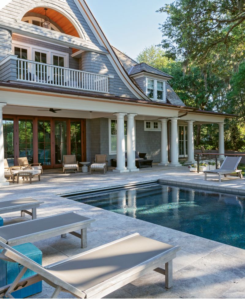 DIVE IN: What could be better than a home on deep water? One with an infinity pool and plenty of comfortable perches for taking in the marsh and river views.