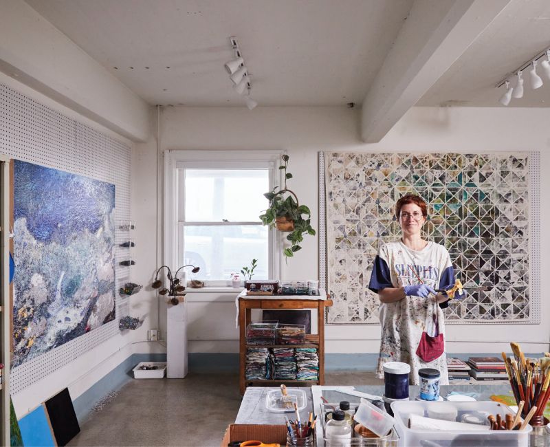 Artist Katy Mixon pieces together her used studio rags stained with oil paint to make colorful quilts that reveal her artistic process.
