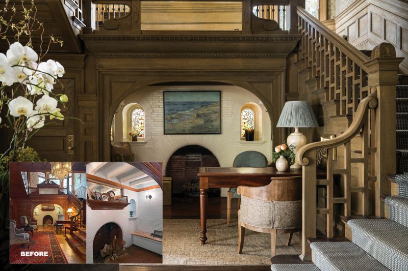 Welcome In: The team removed an interior wall on the second floor, flooding the stairwell and foyer below with natural light. Interior designer Tammy Connor opted for a palette—and artwork—grounded in neutral and nature-inspired hues.
