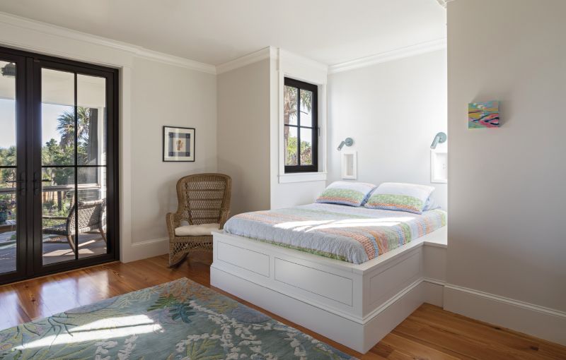 Slumber party: The bunk room sleeps eight and is playfully designed as a space for both grandkids and grown-up children to share. Each bed has a cubby built into the wall with a light and an outlet, and a wall of lockers provides a spot for each guest to store their essentials.