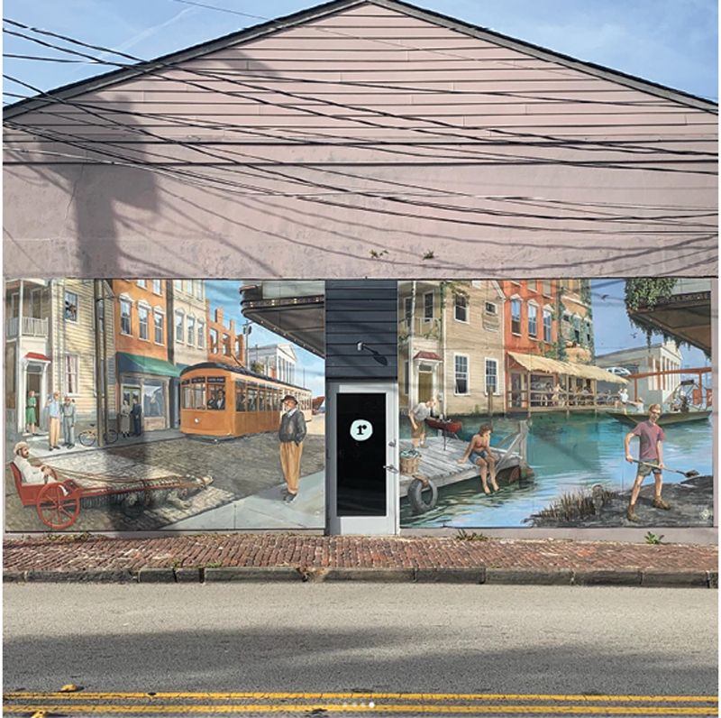 Look Away, Look Here, two panels on plywood from his 2012 exhibition that are currently on East Bay Street.