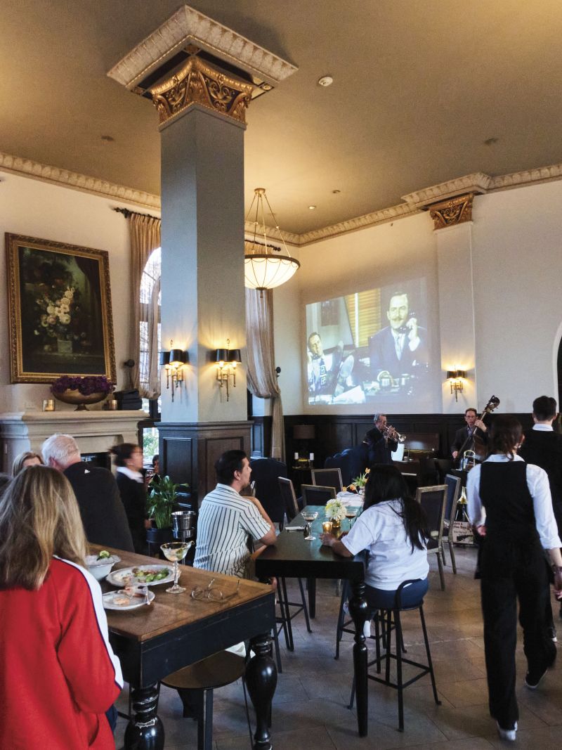 Classic movies projected in the restaurant at the circa-1924 Culver Hotel.