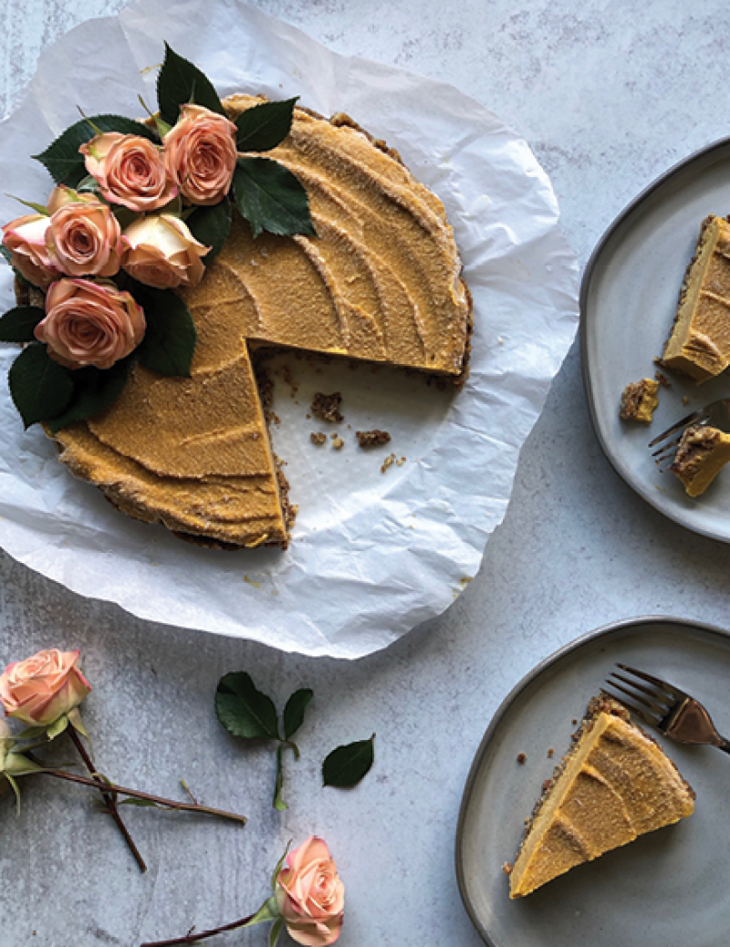 Pumpkin-coconut pie with a walnut crust
