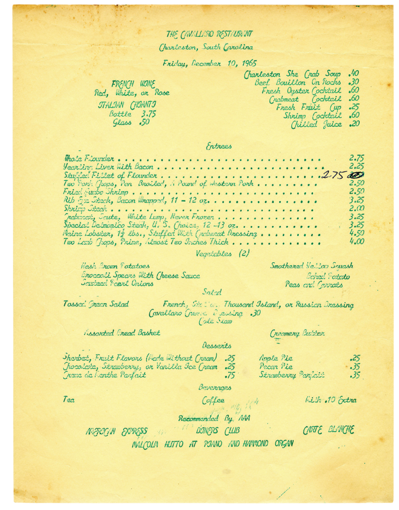 The Cavallaro menu