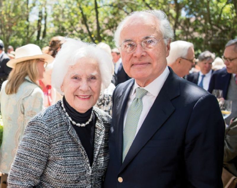 Redden socializing with Pat Prioleau at the Mary Ramsay Civic Award Luncheon for honorees Peter and Patti McGee in 2017