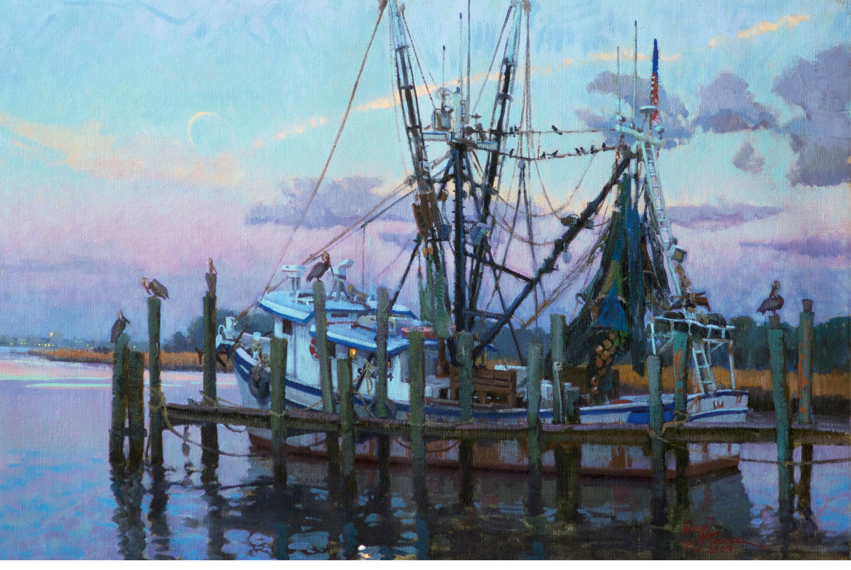 The Resting Fleet (Mount Pleasant, South Carolina; oil;  20 × 30 inches; 2010; collection of Mr. and Mrs. M. Jude Reyes)